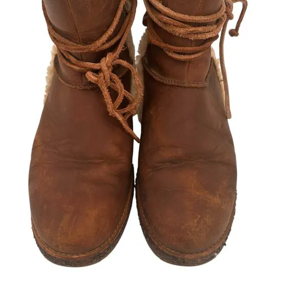 UGG Women's Brown Leather Luisa Skeepskin All Weather Boots Size 10
