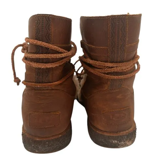 UGG Women's Brown Leather Luisa Skeepskin All Weather Boots Size 10