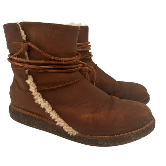 UGG Women's Brown Leather Luisa Skeepskin All Weather Boots Size 10