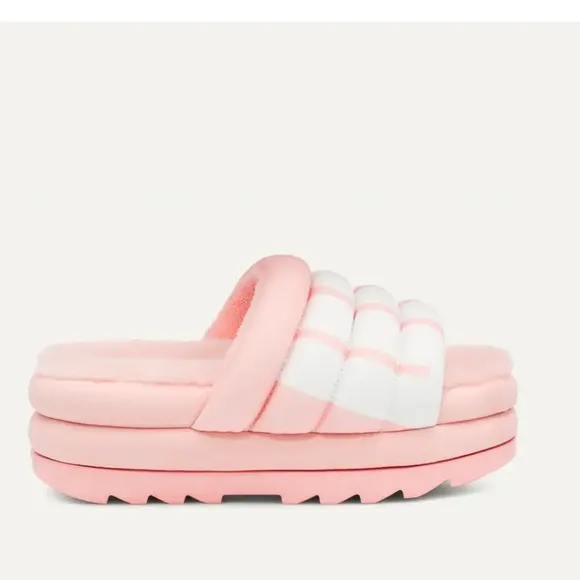 UGG Women's Maxi Slide Logo Sandal  Slide Pink Scallop Size 8 Brand new