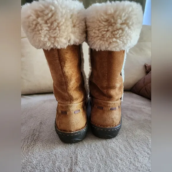 UGG Womens Size 12 43 Elijo Chestnut Suede Shearling Pull On Cuffed Boots