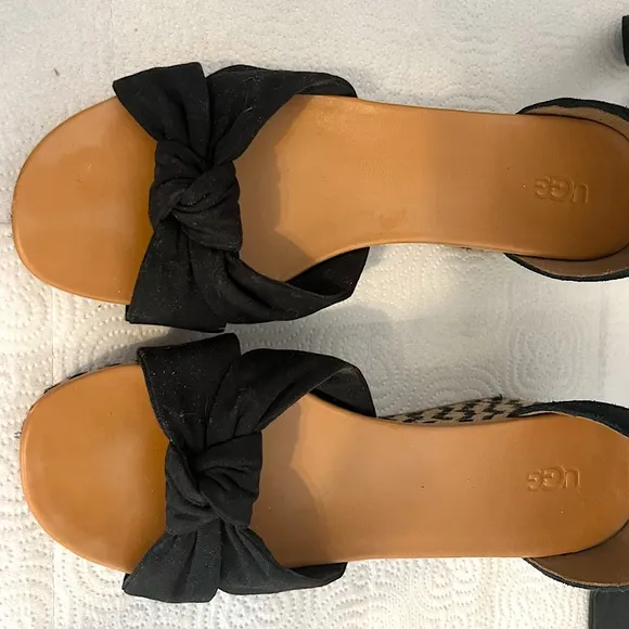 UGG Yarrow Espadrille Wedge Sandals Black Sz 9