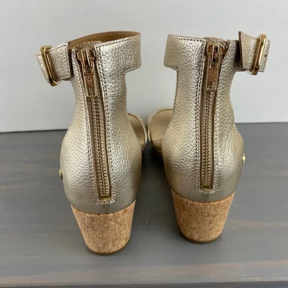 UGG Zoe II Metallic Leather Cork Wedge Sandals Women Size 9.5 Ankle Strap