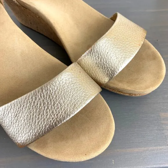 UGG Zoe II Metallic Leather Cork Wedge Sandals Women Size 9.5 Ankle Strap