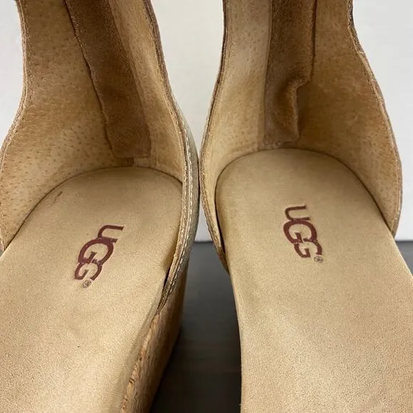 UGG Zoe II Metallic Leather Cork Wedge Sandals Women Size 9.5 Ankle Strap