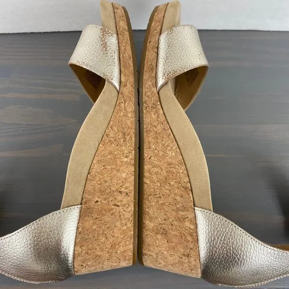 UGG Zoe II Metallic Leather Cork Wedge Sandals Women Size 9.5 Ankle Strap