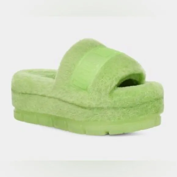 UGG Fluffita Clear Lime Green Sheepskin Fluffy Sandals