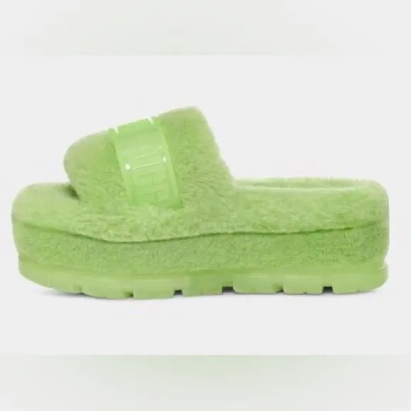 UGG Fluffita Clear Lime Green Sheepskin Fluffy Sandals