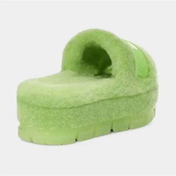 UGG Fluffita Clear Lime Green Sheepskin Fluffy Sandals