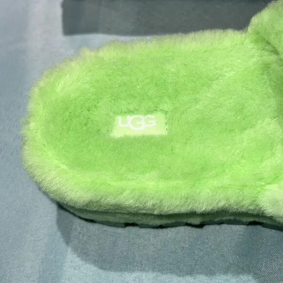 UGG Fluffita Clear Lime Green Sheepskin Fluffy Sandals