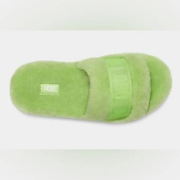 UGG Fluffita Clear Lime Green Sheepskin Fluffy Sandals