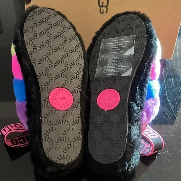 UGG Fluff yeah faux fur slingback colorful sandals 7