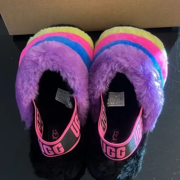 UGG Fluff yeah faux fur slingback colorful sandals 7