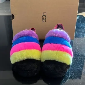 UGG Fluff yeah faux fur slingback colorful sandals 7