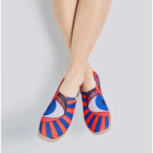 UIN Eye of Sun Loafer Shoes Womens 7 Red Blue Knitted Art Comfort Casual Travel
