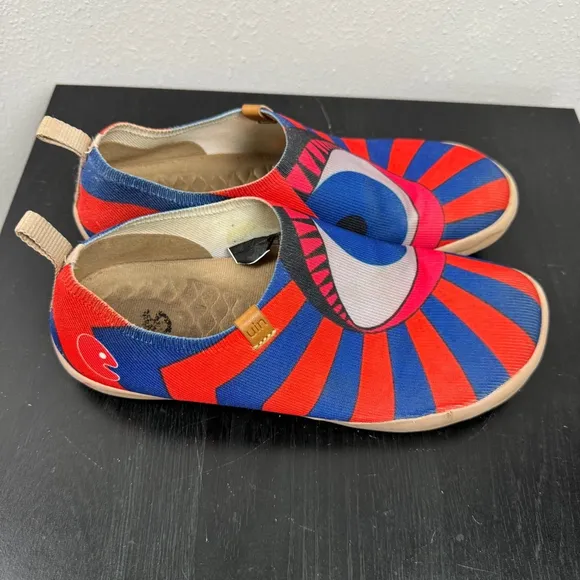 UIN Eye of Sun Loafer Shoes Womens 7 Red Blue Knitted Art Comfort Casual Travel