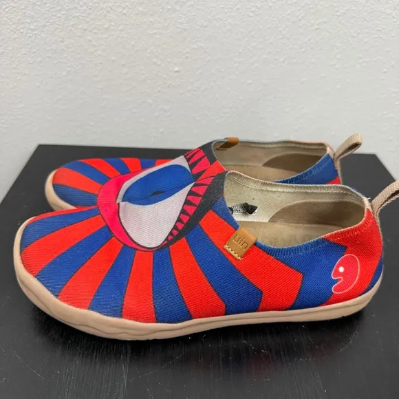 UIN Eye of Sun Loafer Shoes Womens 7 Red Blue Knitted Art Comfort Casual Travel