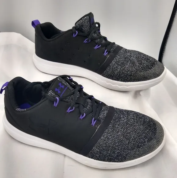 UnderArmour 5Wmns 7Y Sport  LaceUp Black Purple Knit Neoprene Camo Sole Sneakers