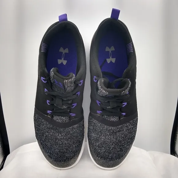 UnderArmour 5Wmns 7Y Sport  LaceUp Black Purple Knit Neoprene Camo Sole Sneakers