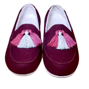 Unique, Cozy, Wool Fleece and Felt Slip On Tassel Flats size EU 39.5 US 8.5 WIDE