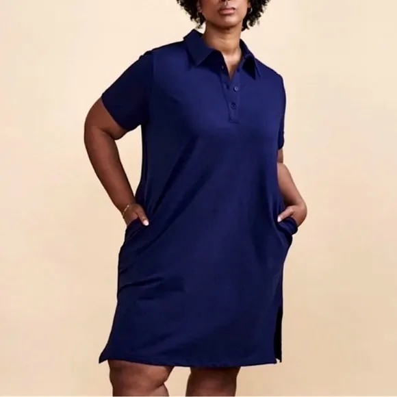 UNIVERSAL STANDARD Varsity French Terry Polo Dress Blue M 18-20 NEW Sporty