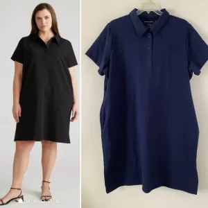 UNIVERSAL STANDARD Varsity French Terry Polo Dress Blue M 18-20 NEW Sporty