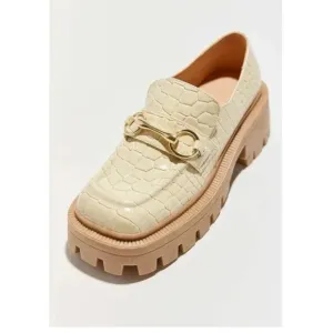 Urban Outfitters Boca Lugged Ivory Croc Embossed Patent Platform Y2K Loafers