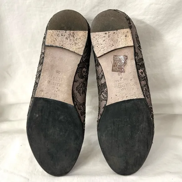 Valentino Garavani Caviar Crystal Lace Leather Flats Ballet Slip-Ons Slipper