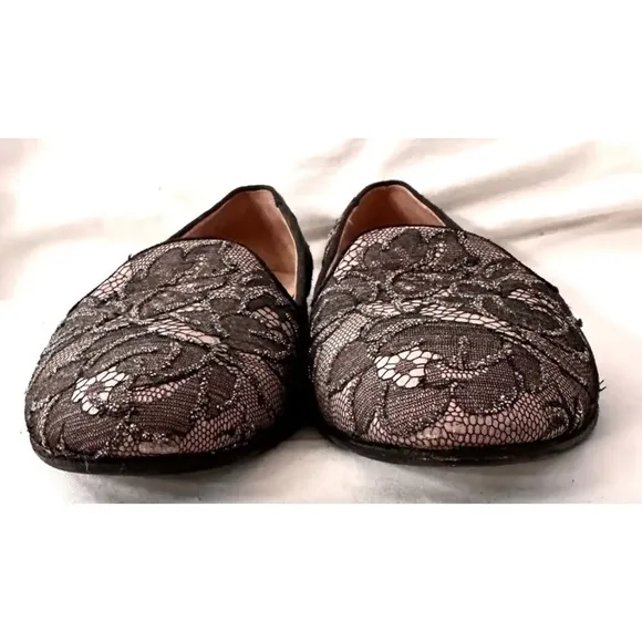 Valentino Garavani Caviar Crystal Lace Leather Flats Ballet Slip-Ons Slipper