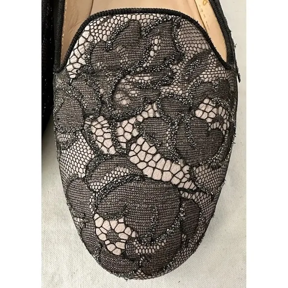 Valentino Garavani Caviar Crystal Lace Leather Flats Ballet Slip-Ons Slipper