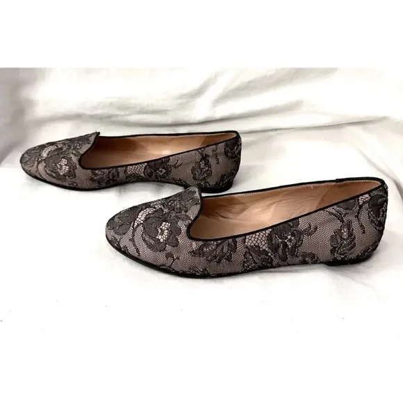 Valentino Garavani Caviar Crystal Lace Leather Flats Ballet Slip-Ons Slipper