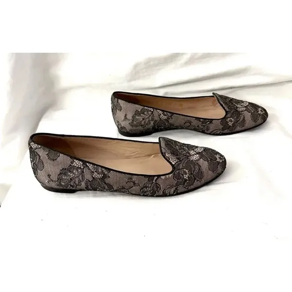 Valentino Garavani Caviar Crystal Lace Leather Flats Ballet Slip-Ons Slipper