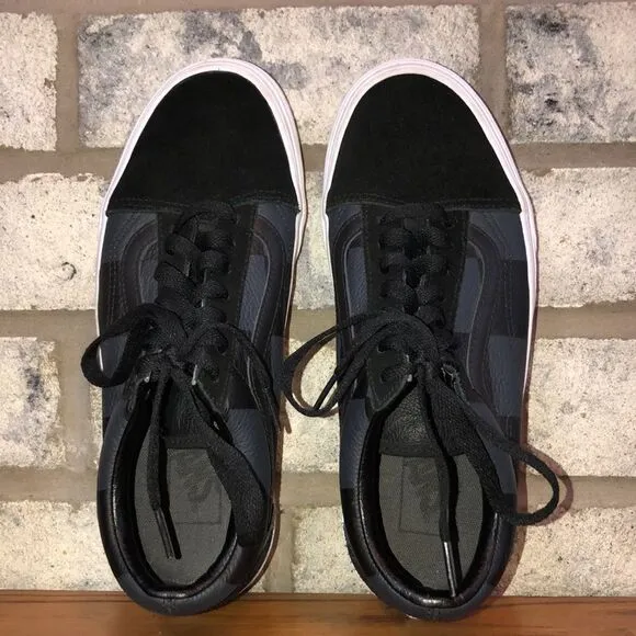 Vans 6 Era Unisex Lace Leather Checkers Suede White Sole Asphalt Black Sneakers