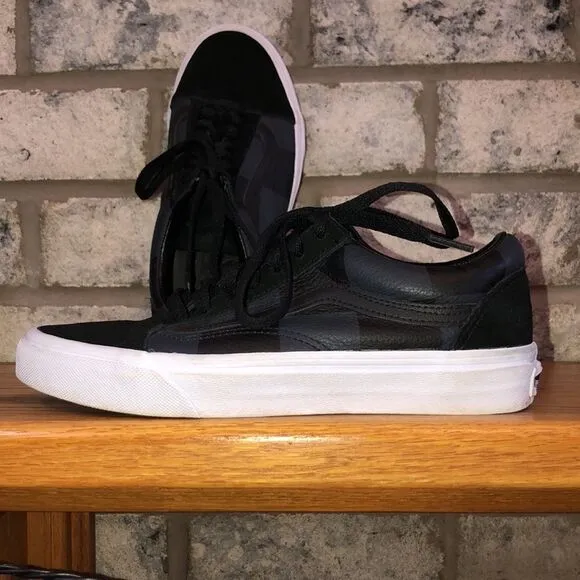 Vans 6 Era Unisex Lace Leather Checkers Suede White Sole Asphalt Black Sneakers
