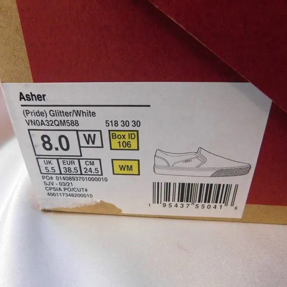 VANS Asher Pride Glitter Sneakers Size 8 New