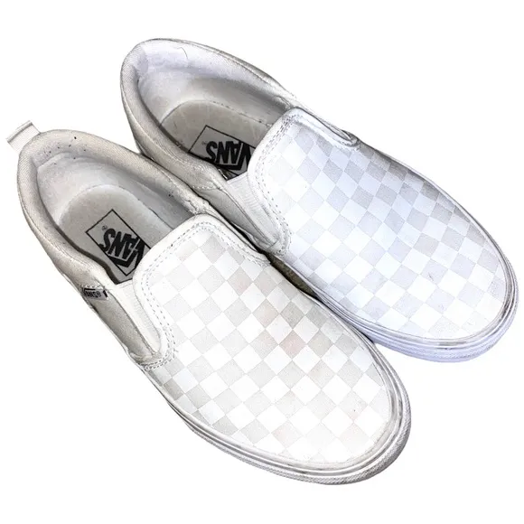 VANS Asher White Check Slip On Sneaker Youth Size 3