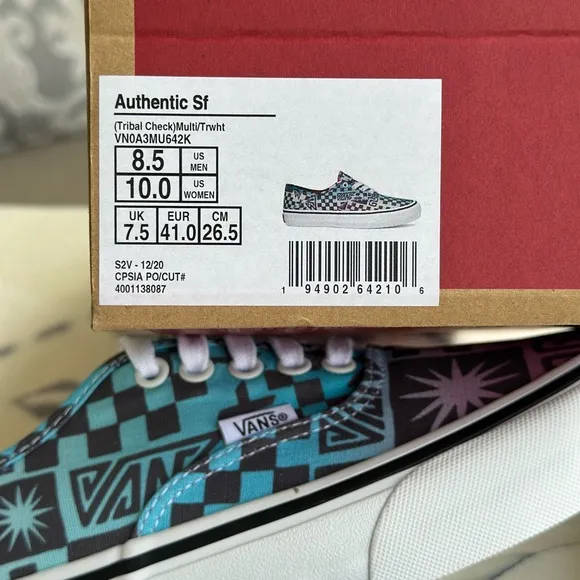 Vans Blue and Pink Sneakers with Gradient and Checkered Design