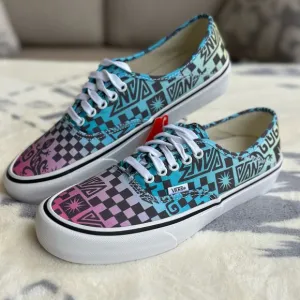 Vans Blue and Pink Sneakers with Gradient and Checkered Design