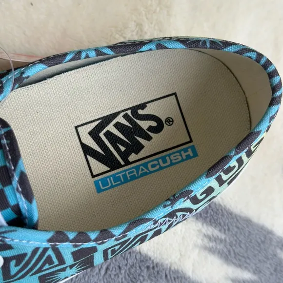Vans Blue and Pink Sneakers with Gradient and Checkered Design
