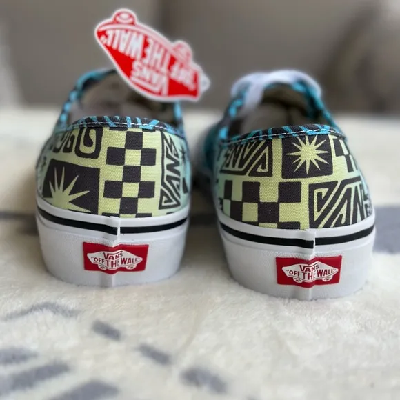 Vans Blue and Pink Sneakers with Gradient and Checkered Design