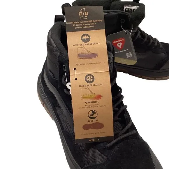 Vans Hiking Boots Men 9 Black Ultrarange EXO Hi MTE 1 Suede Lace Up Sneaker NEW