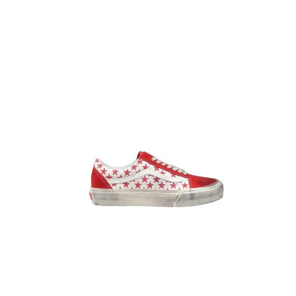 Vans Leather Rubber Sole Shoes Women Red Sneakers