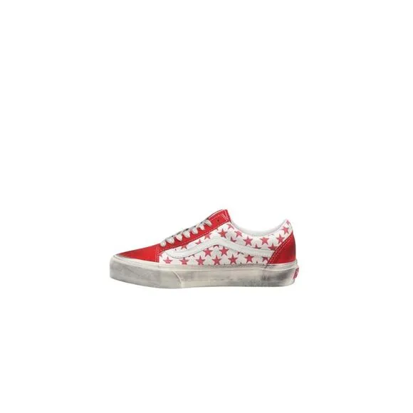 Vans Leather Rubber Sole Shoes Women Red Sneakers