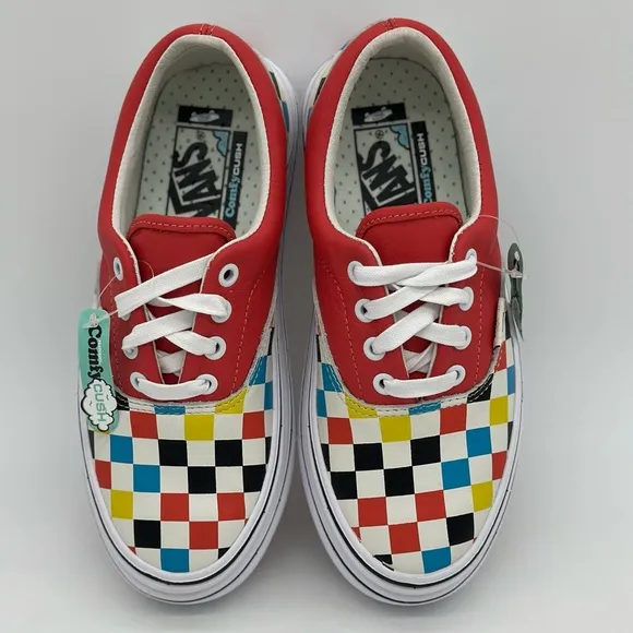Vans Red and Blue Checkered Sneakers Vibrant Design