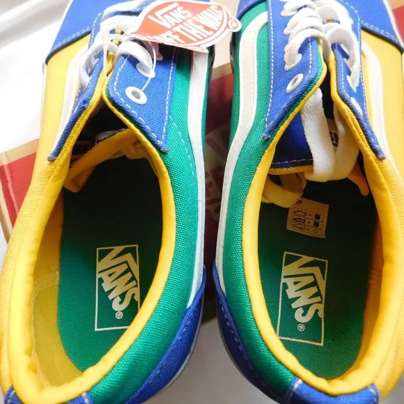 Vans Ward Sneakers Blue Yellow Green Check Big Kids Size 7 NEW in Box