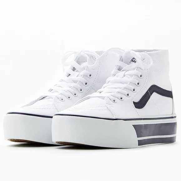 VANS White &amp; Navy Sk8-Hi Tapered Stackform Sneakers 9 Men and 10.5 Women NWOB