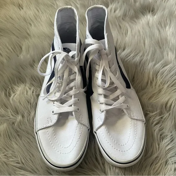 VANS White &amp; Navy Sk8-Hi Tapered Stackform Sneakers 9 Men and 10.5 Women NWOB
