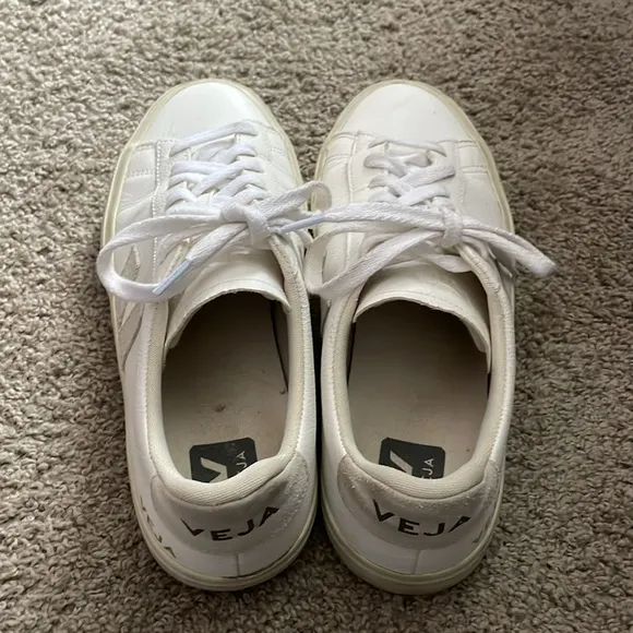 Veja White and Cream Sneakers with Minimalist Design and Thick Sole