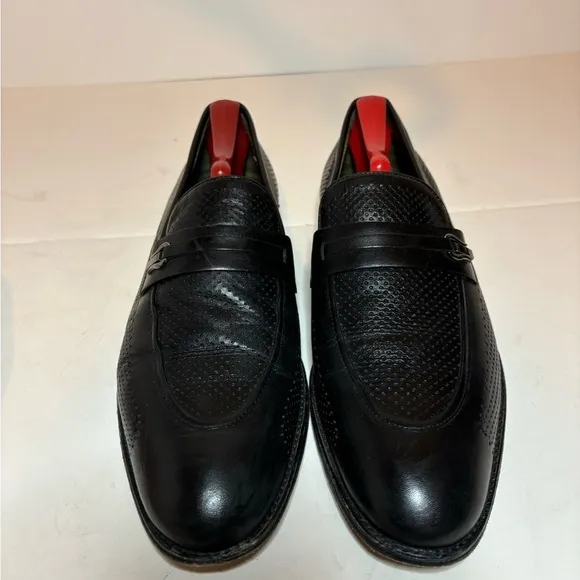 Vero Cuoio Lav. Artigiana Mens Almond Toe Black Leather Slip On Loafers Size 42