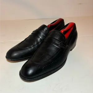 Vero Cuoio Lav. Artigiana Mens Almond Toe Black Leather Slip On Loafers Size 42